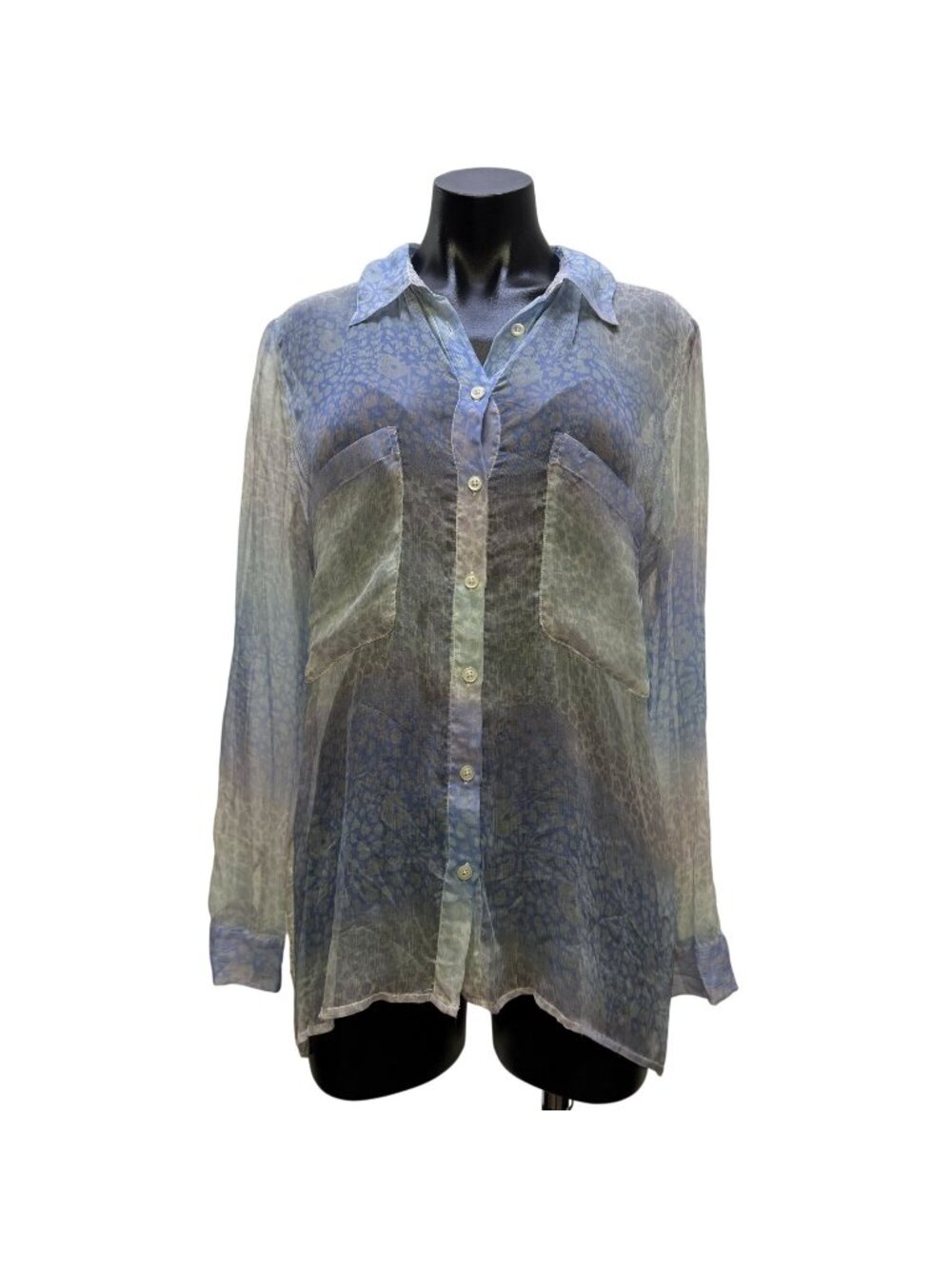 Love And Liberty Sheer Blue Silk Blouse With Lace Back Detail S